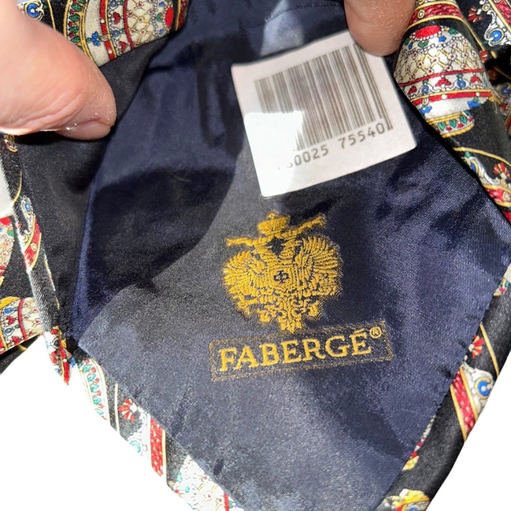 Faberge New Nwt Black White Easter Egg Silk Tie — image 2 of 3